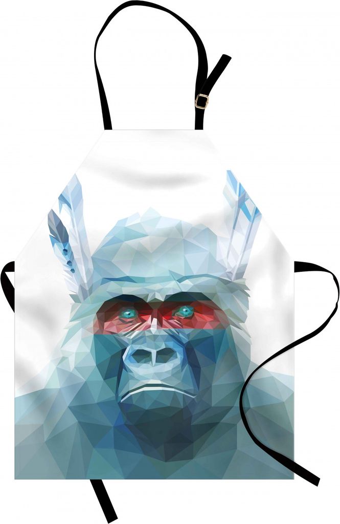 ABAKUHAUS Psychedelisch Kochschürze, Gorilla mit Stammes-Federn Digital-Dreieck-geometrischen Art-Asiat-AFFE-wild lebenden Tieren, Farbfest Höhen...