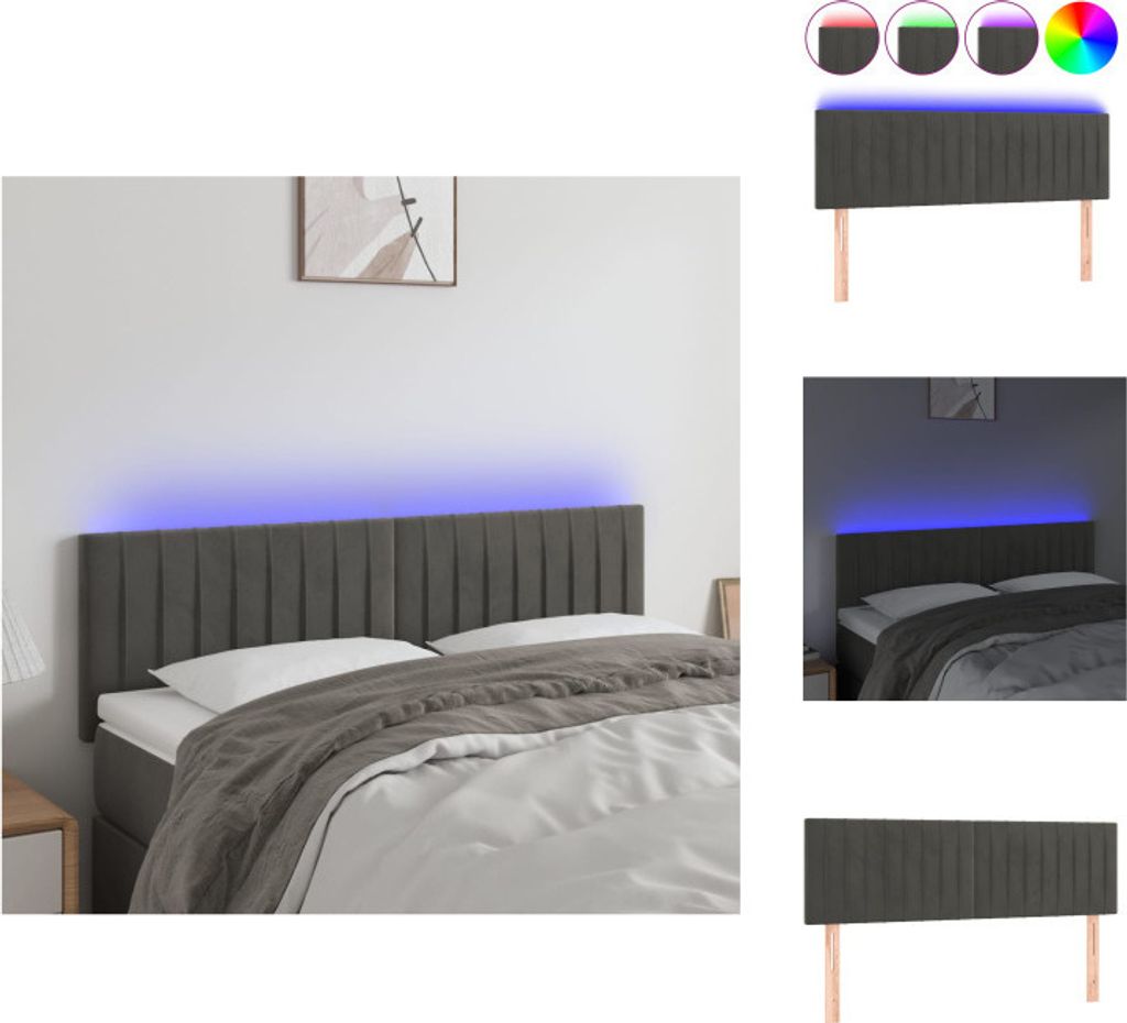 vidaXL LED Kopfteil Dunkelgrau 144x5x78/88 cm Samt - Kopf- & Fußenden