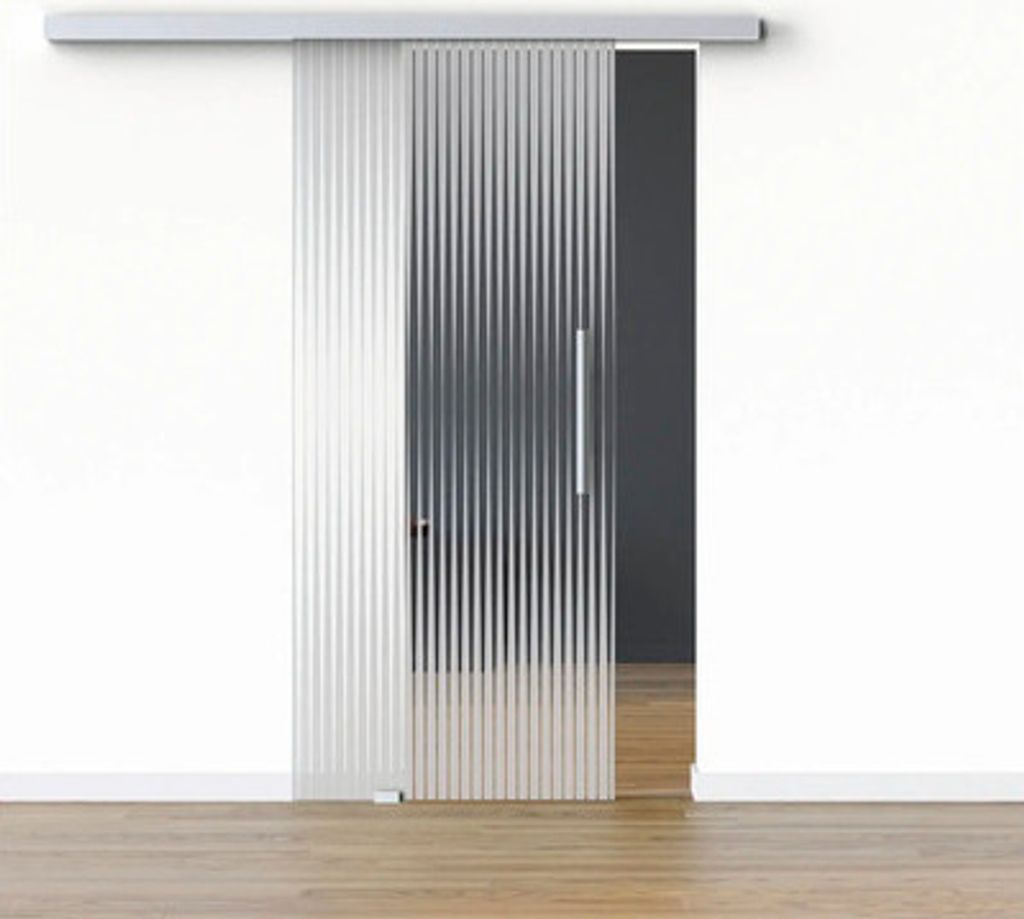 Pertura Glasschiebetür Komplettset Glera Ripple 02 900x2050 mm Links inkl. Beschlag Selir Aluminium natur,Stangengriff