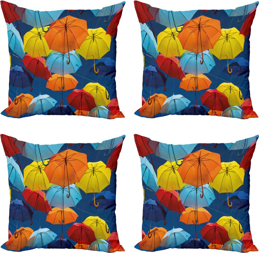 ABAKUHAUS Bunt Kissenbezug Set (4 Stück), Bunte Regenschirme Sky, Moderner Doppelseitiger Digitaldruck, 45 cm x 45 cm, Mehrfarbig
