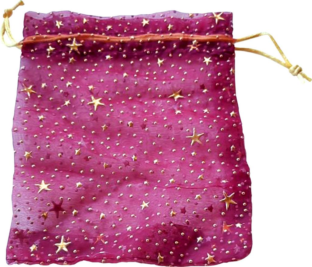 Organzabeutel Magenta mit Sternen in Gold, 10 Stück