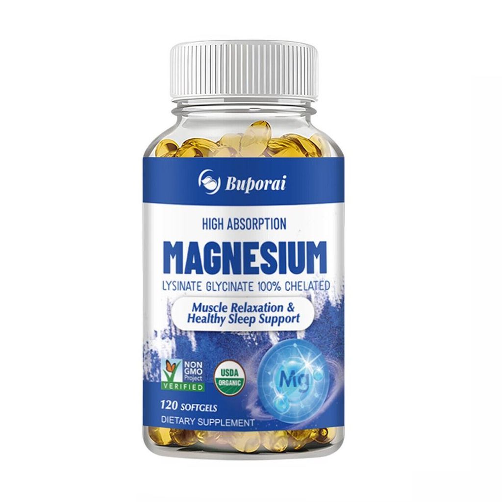 Magnesium 200 mg (120 Weichkapseln) Nahrungsergänzungsmittel, Herz, Knochen, Schlaf, Nerven, Angst, Stress, Muskeln, Entspannung