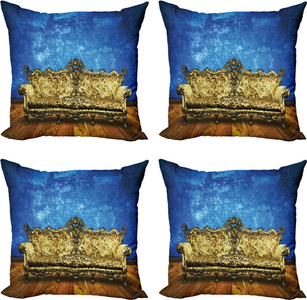 ABAKUHAUS viktorianisch Kissenbezug Set (4 Stück), Antik Sofa in Zimmer, Moderner Doppelseitiger Digitaldruck, 50 cm x 50 cm, Braun, Gelb, Königs...