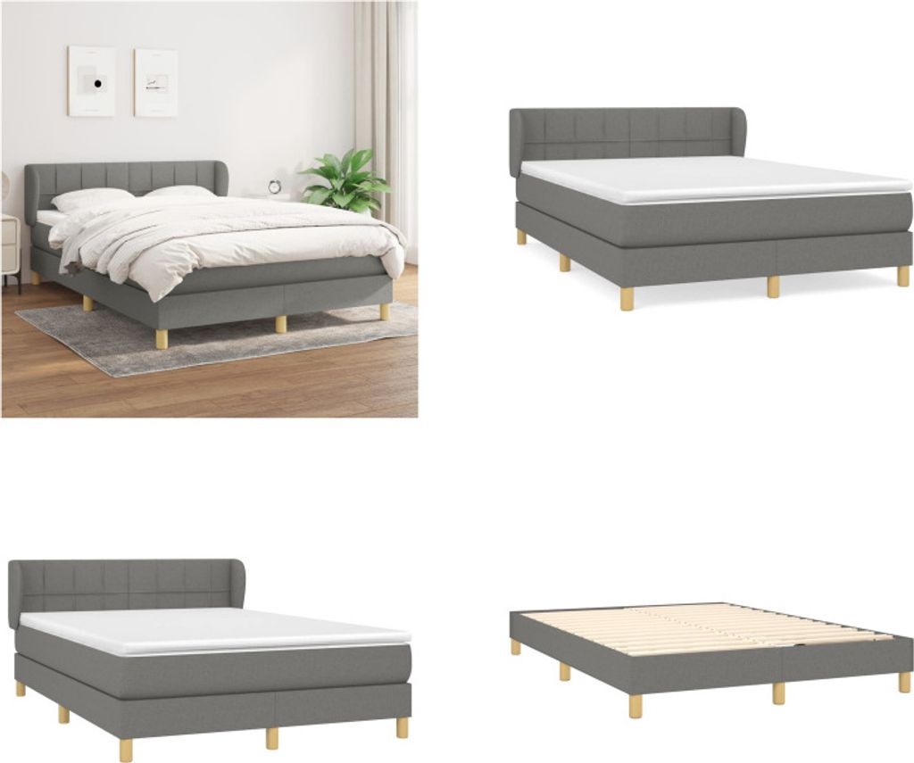 vidaXL Boxspringbett mit Matratze Dunkelgrau 140x200 cm Stoff - Boxspringbett - Boxspringbetten - Bett - Schlafzimmermöbel