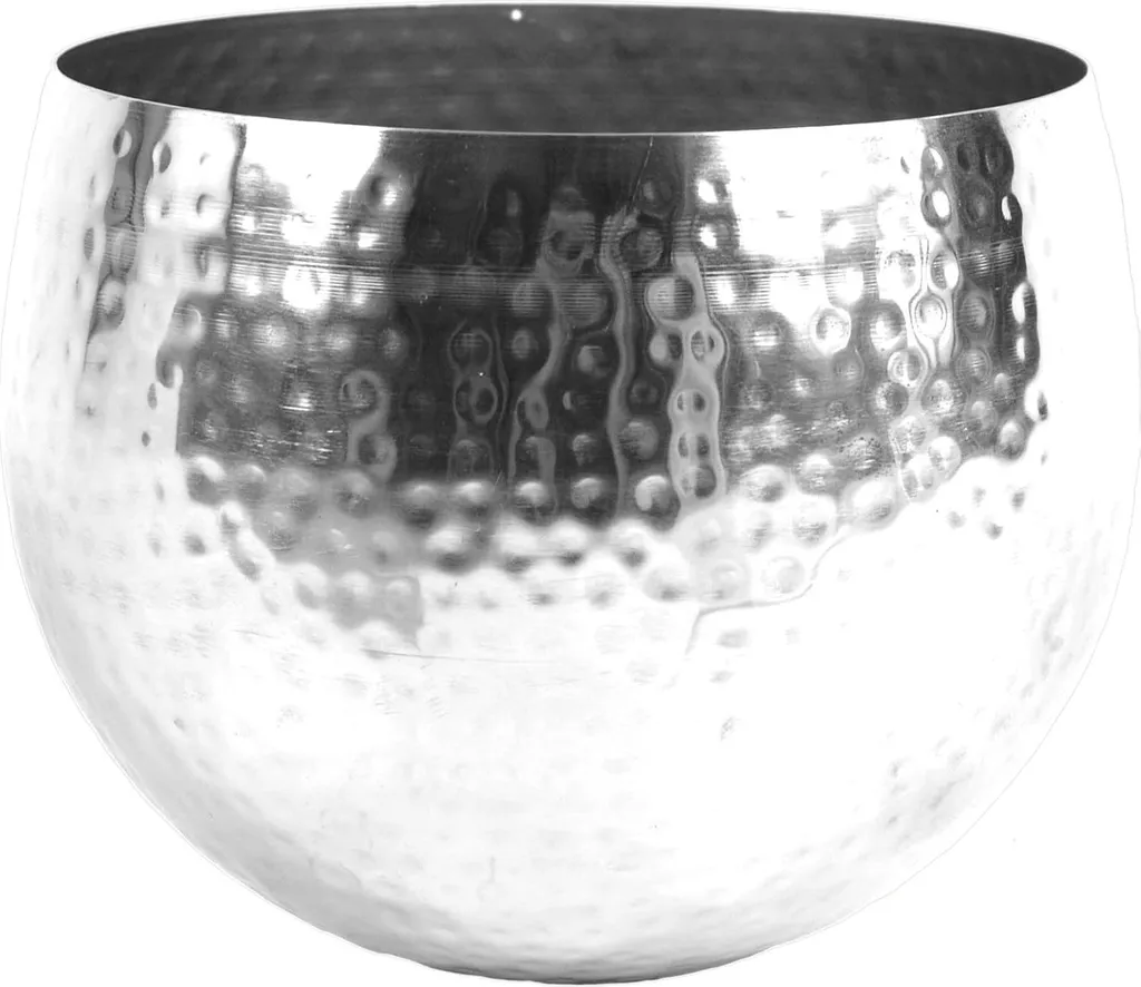 Cache-pot en Métal Argenté Effet Martelé 22 x 18 cm pour Salon Chic