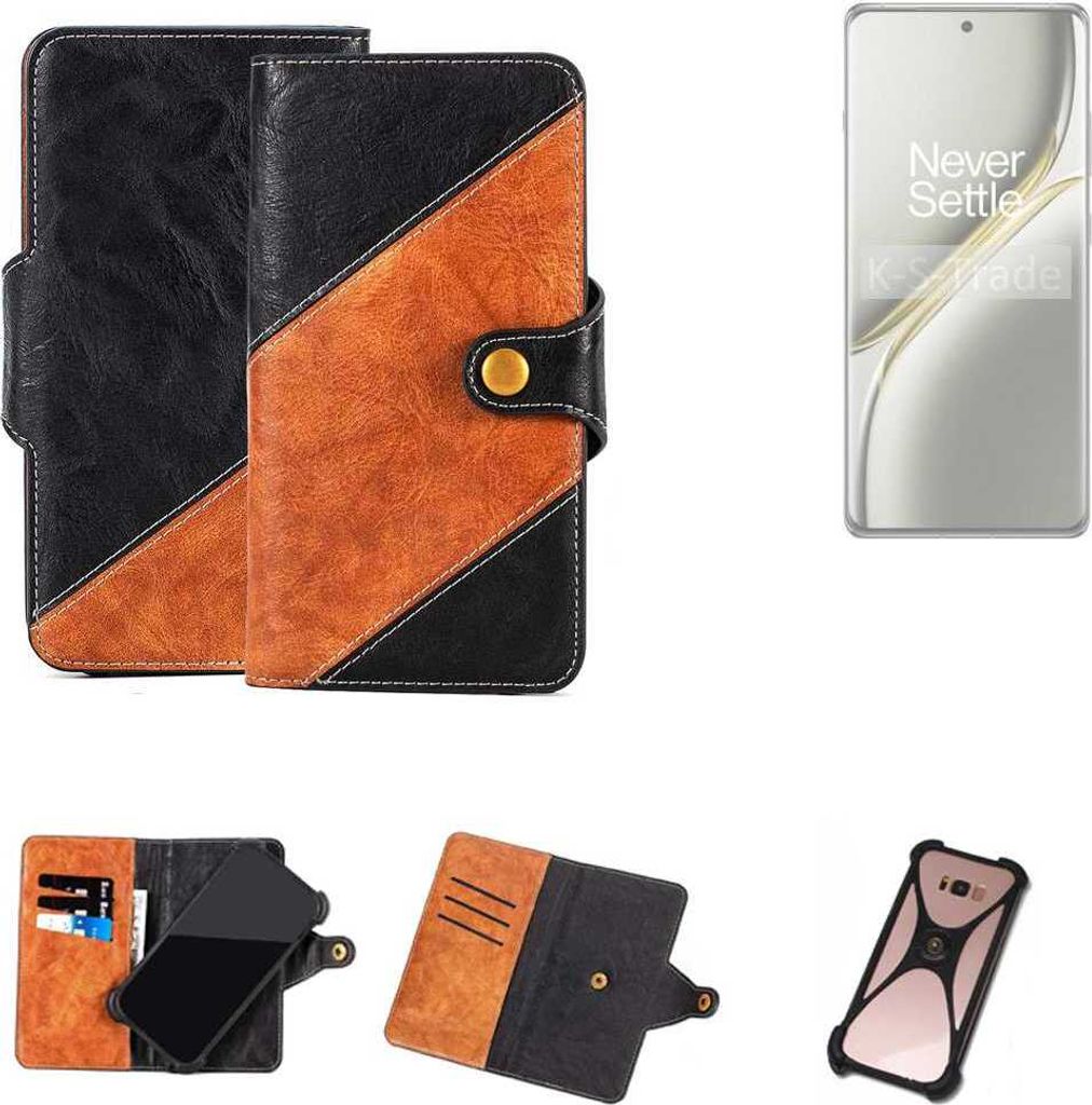 K-S-Trade Handyhülle Schutzhülle Bookstyle Case Wallet-Case kompatibel mit OnePlus Ace 3 Pro Handy Cover Bumper Klapphülle schwarz hellbraun 1x