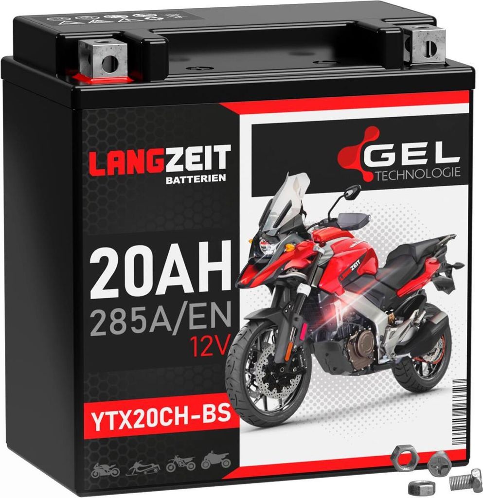 LANGZEIT YTX20CH-BS GEL Motorradbatterie 12V 20Ah 285AEN GEL Batterie 12V 51892