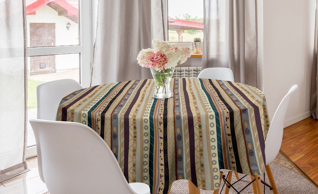 ABAKUHAUS Ethnisch Runde Tischdecke, Folk-Ornamente und Motive, Kreis Tischdecke Abdeckung für Esszimmer Küche Dekoration, 150 cm, Mehrfarbig