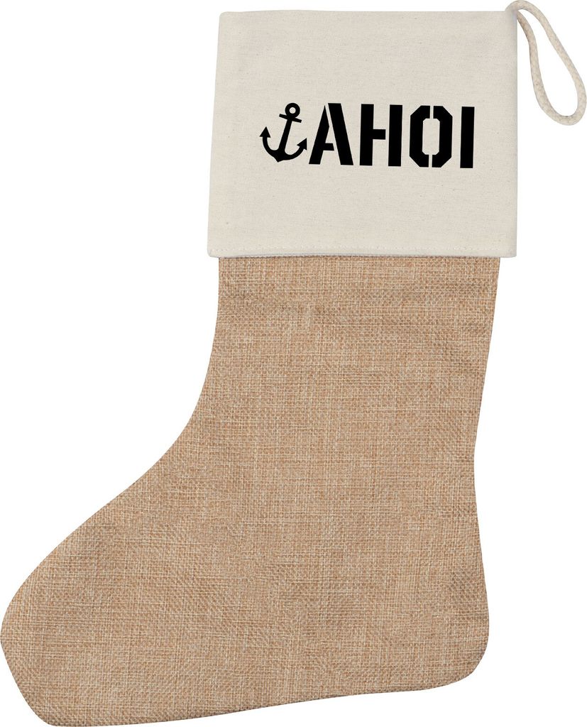 Huuraa Weihnachtsstrumpf Ahoi Anker Seemannsgruß Beige Jute Kaminstrumpf Geschenkidee