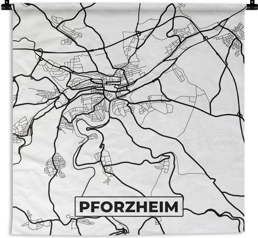 MuchoWow Wandteppich Wandbehang Pforzheim - Karte - Stadtplan 120x120 cm Tapisserie Dekoration Wandtuch - Modern - Baumwollgewebe