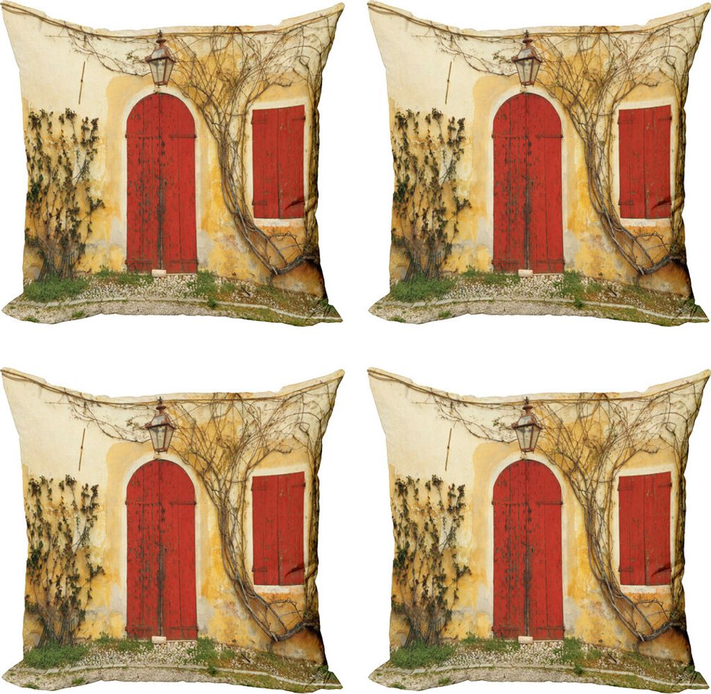 ABAKUHAUS Rollladen Kissenbezug Set (4 Stück), Im Alter von Türen Tuscan Haus, Moderner Doppelseitiger Digitaldruck, 60 cm x 60 cm, Beige Gelb Rot