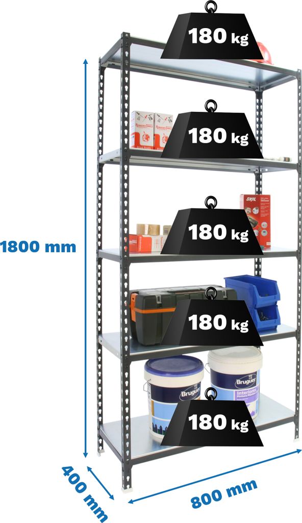 Schwerlastregal METAL SHARK | HxBxT 180x80x40cm | Fachlast 180kg | Anthrazit-Weiß