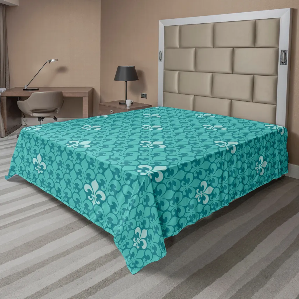 Drap de lit pour décoration médiévale, grand format 275x260 turquoise