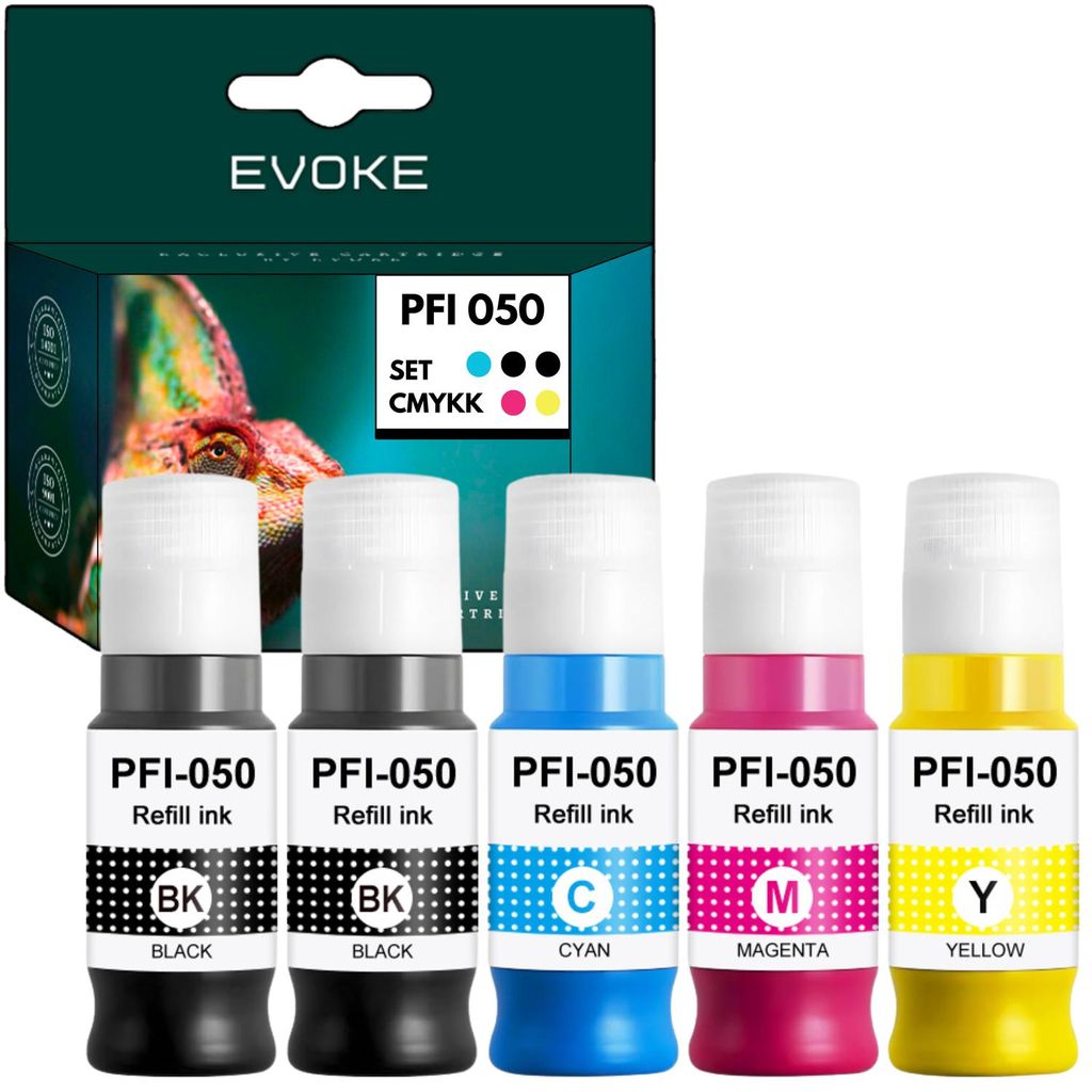 Encre compatible Evoke pour Canon PFI-050 PFI050, lot de 5 Image du produit 