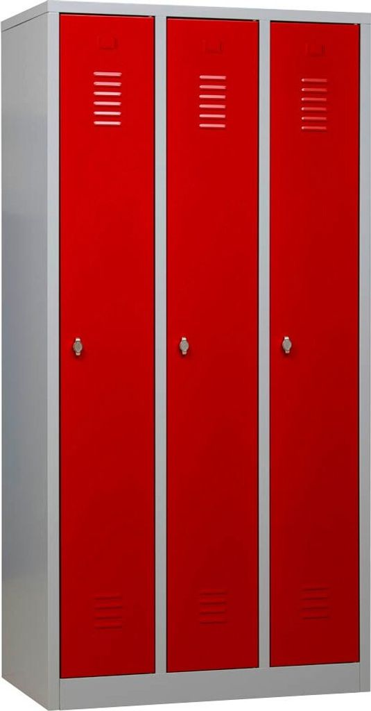 Gürkan Spind lichtgrau, feuerrot 105302, 3 Schließfächer 90,0 x 50,0 x 180,0 cm