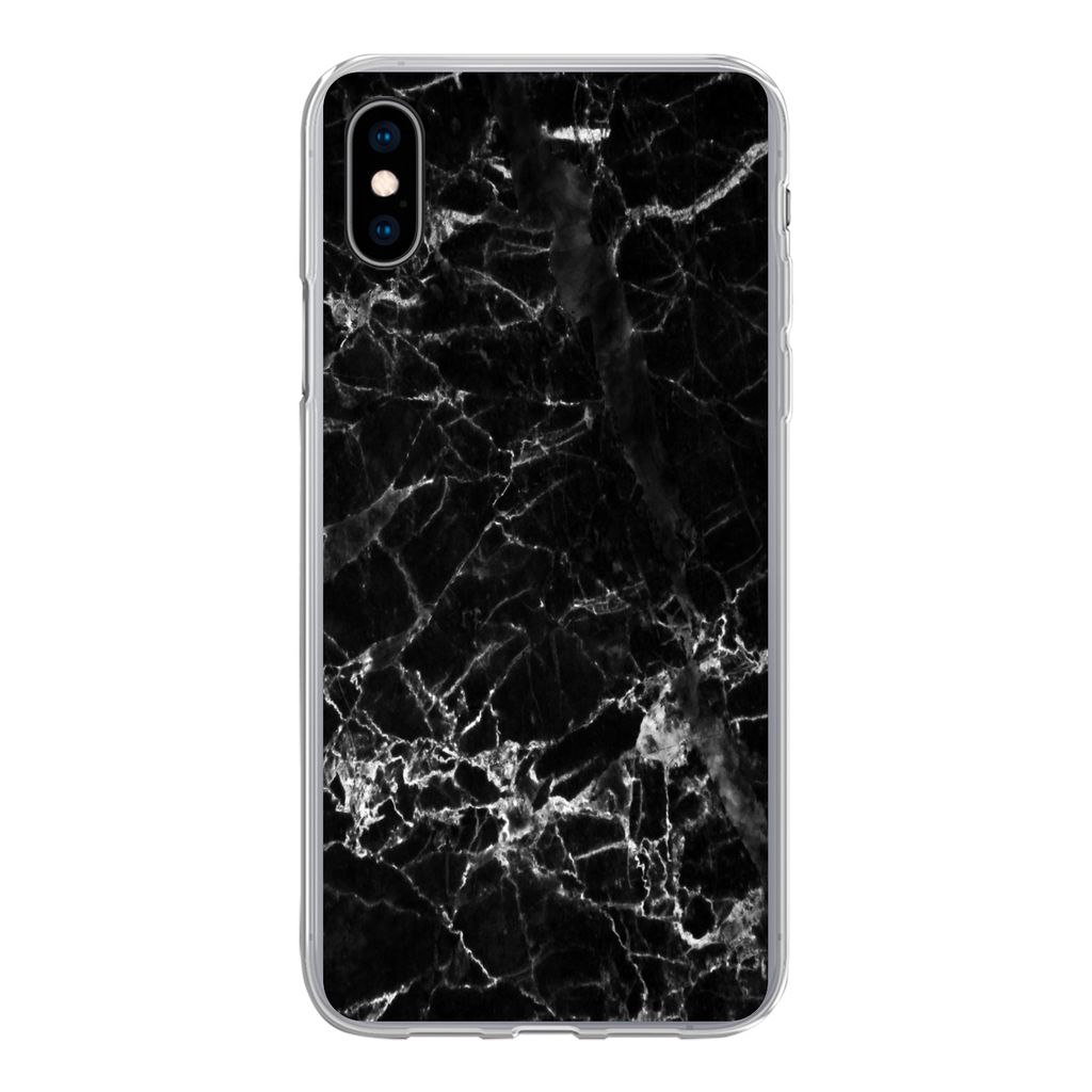 MuchoWow Handyhülle Schutzhülle Hülle für iPhone Xs Marmor - Stein - Schwarz Silikon Softcase Handy Hülle - Handytasche