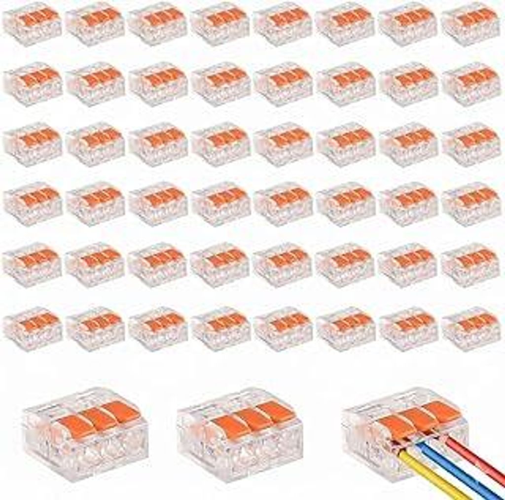 Kabelverbinder, 50 Stück Kabelverbinder Kabelklemmen Elektro Lüsterklemmen mit Betätigungshebel, Verbindungsklemmen 3 Polig Können Frei Kombini...