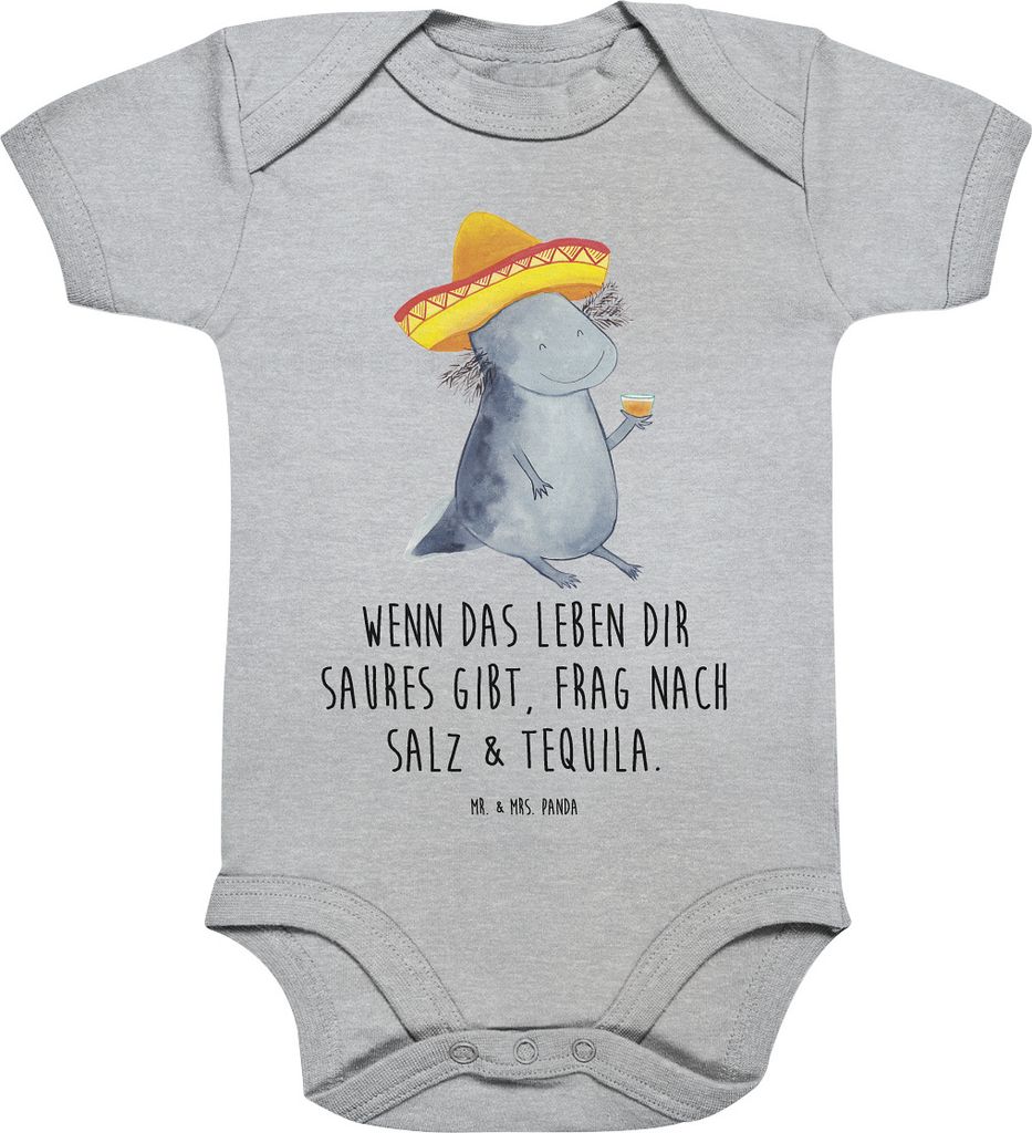 Mr. & Mrs. Panda Organic Babybody Axolotl Tequila 12. - 18. Monat - Heather Grey - Geschenk, body kurzarm, Party, trinken, Mexiko, Strampler, Zitro...