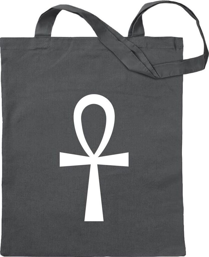 Kiwistar - Baumwolltasche - stahlgrau - Ankh Kreuz - Tragetasche Stoffbeutel Umhängetasche Langer Henkel