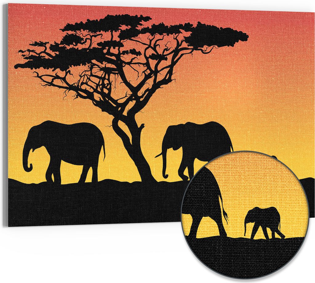 DEQORI Hybrid Leinwand Bild 90x60 cm 'Afrikanischer Abend' Wandbild Glas flach modern