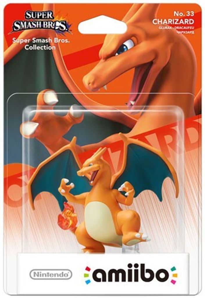 A product package for a Nintendo amiibo figure of Charizard from Super Smash Bros.