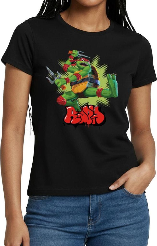 Spreadshirt TMNT Mutant Mayhem Mit Turtle Raph Frauen T-Shirt, XXL, Schwarz