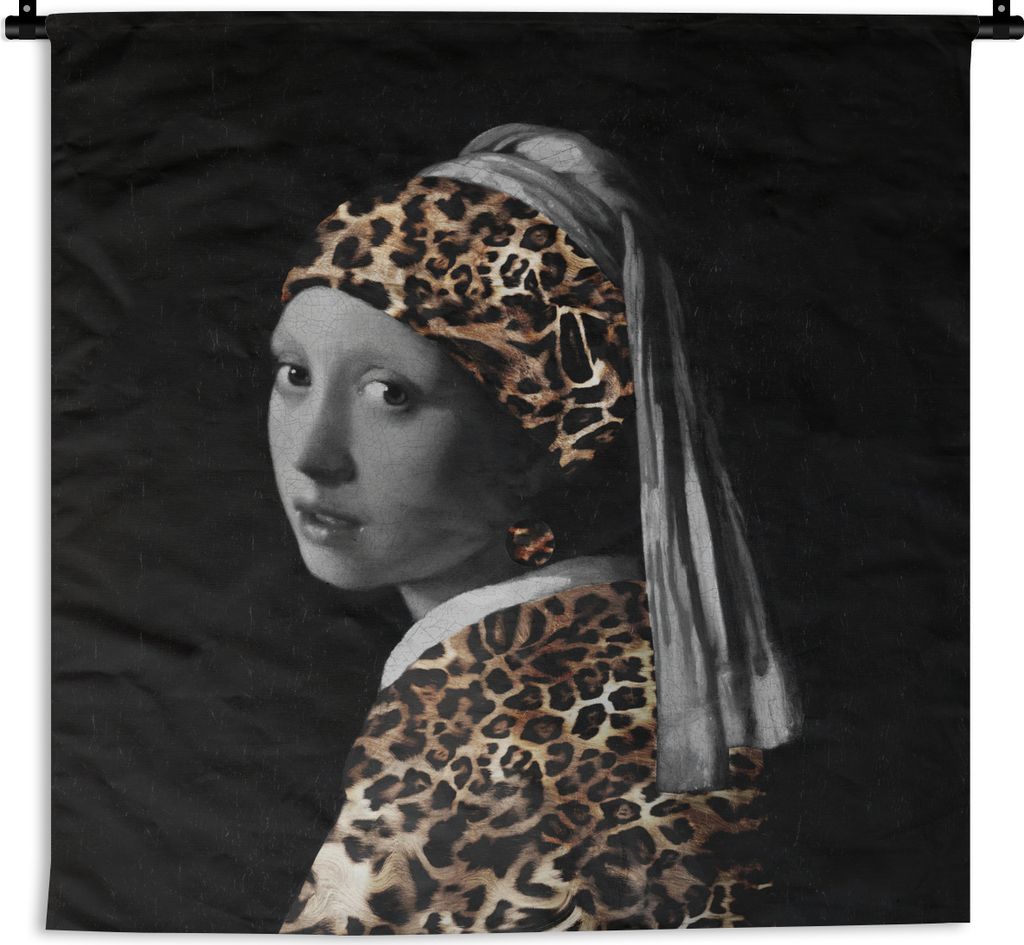 MuchoWow Wandteppich Wandbehang Das Mädchen mit dem Perlenohrring - Pantherdruck - Johannes Vermeer 60x60 cm Tapisserie Dekoration Wandtuch - De...