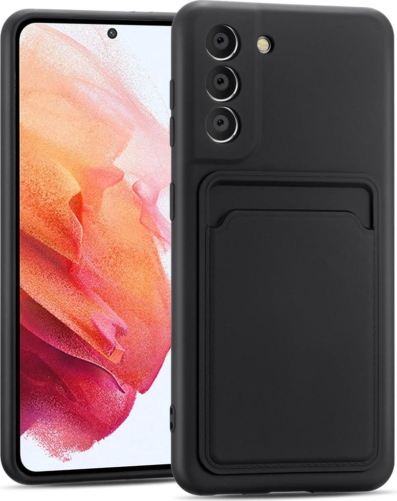 Handyhülle für Samsung Galaxy S21 FE Hülle Silikon Case Schutzhülle mit Kartenfach Slim Cover, Schwarz