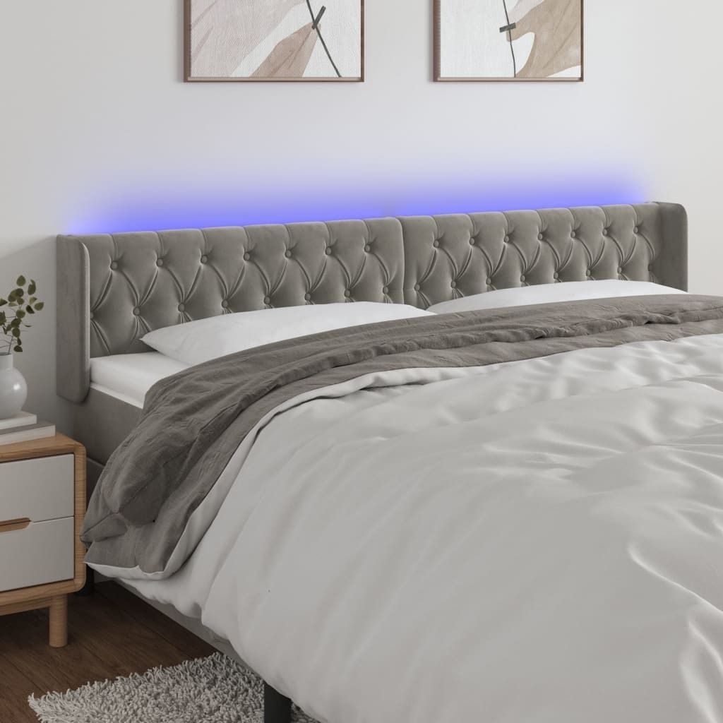 "Rabatt" LED Kopfteil modern - Kopfteil für Bett - Hellgrau 203x16x78/88 cm Samt - Kopfteile CC4889