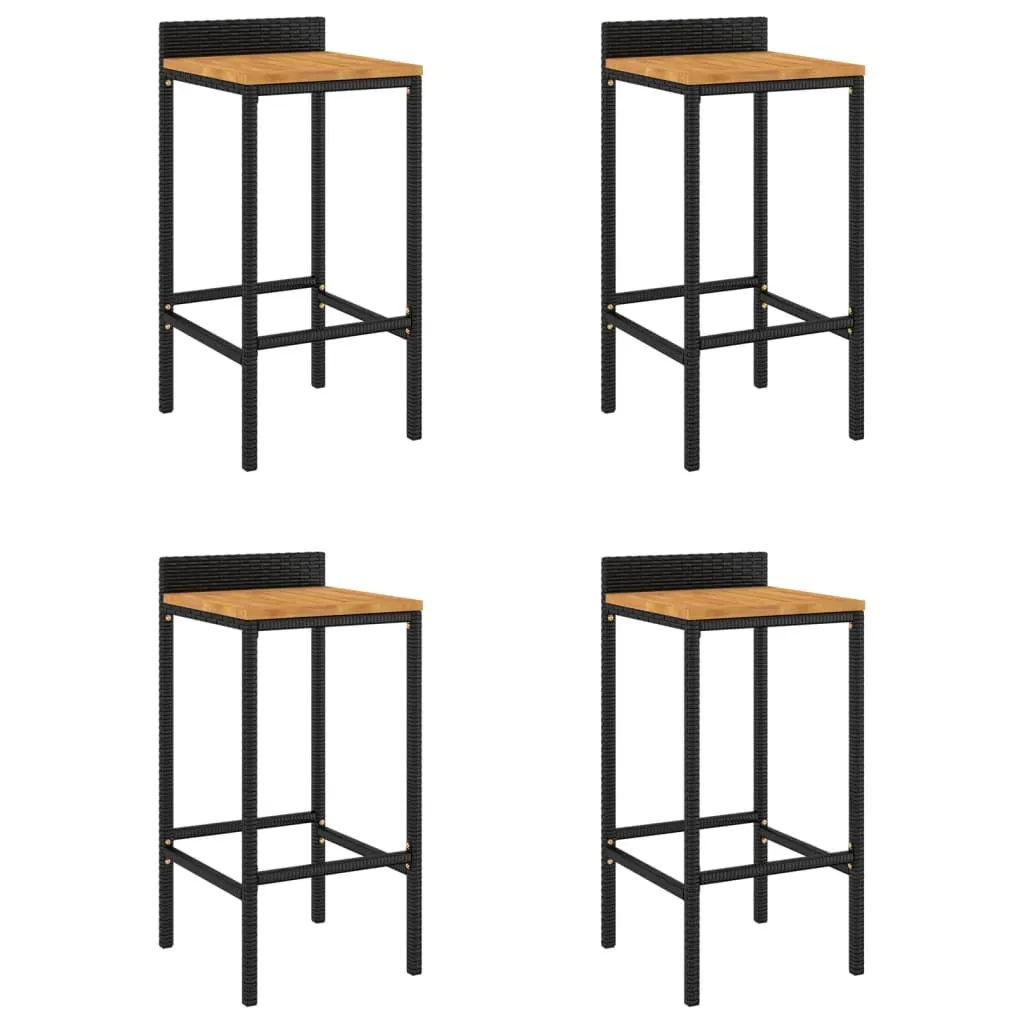 vidaXL Tabouret de bar 4 pcs Noir en Poly Rotin et Bois d'Acacia Massif