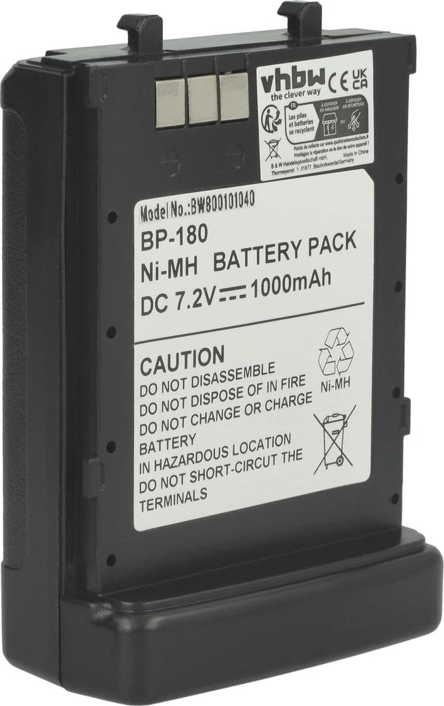 vhbw Akku Ersatz für Icom BP-173, BP-180H, BP-180 für Funkgerät, Walkie Talkie (1000 mAh, 7,2 V, NiMH)