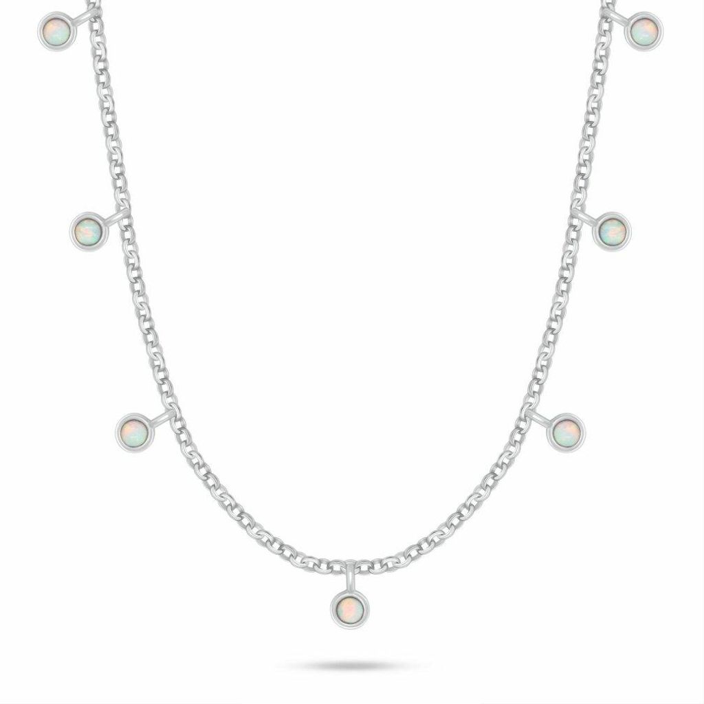 Verspielte Silberkette mit weiß en synthetischen Opalen NCL209W