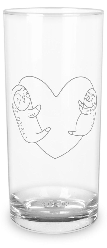 Mr. & Mrs. Panda Wasserglas Faultiere Herz 400 ml - Transparent - Geschenk, Valentinstag, Jahrestag, für Freundin, Glas, Trinkbecher, Longdrinkgla...