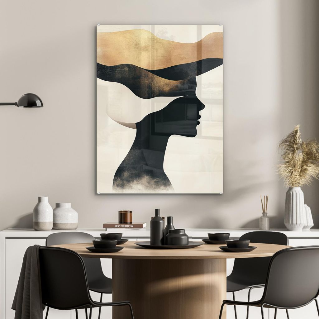 MuchoWow Glasbilder - Bilder auf Wandbild - Foto auf Glas Frau - Wellen - Schwarz 60x80 cm Wanddekoration aus Glas - Acrylglasbild - Acrylbilder - ...