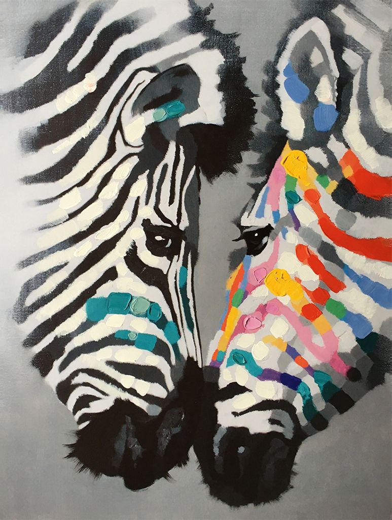 Kunstdruck auf Leinwand - Bunte Zebras - Wanddeko, Canvas cm. 60x80