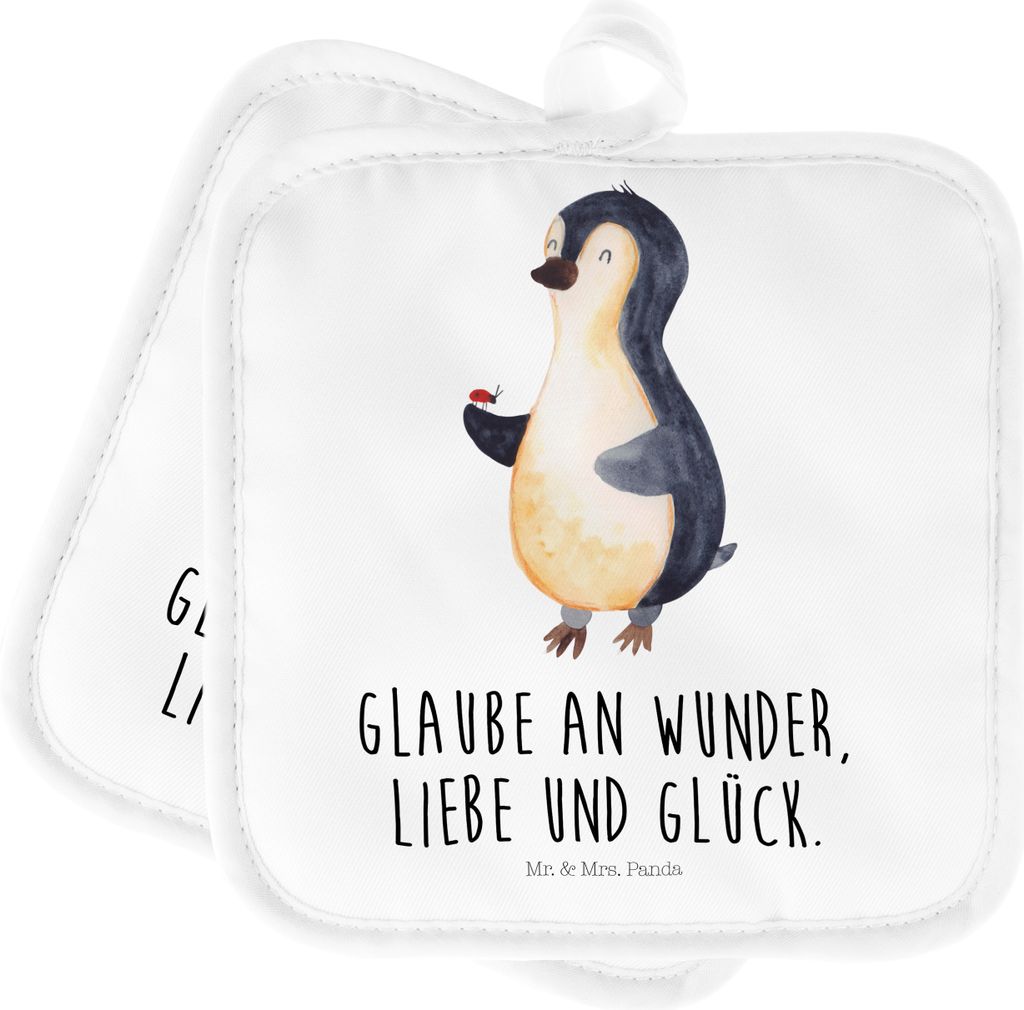 Mr. & Mrs. Panda Topfuntersetzer Pinguin Marienkäfer - Weiß - Geschenk, Kochlappen, Topflappen Set, Kleine Wunder, Liebe, Lebensfreude, topfhalte...