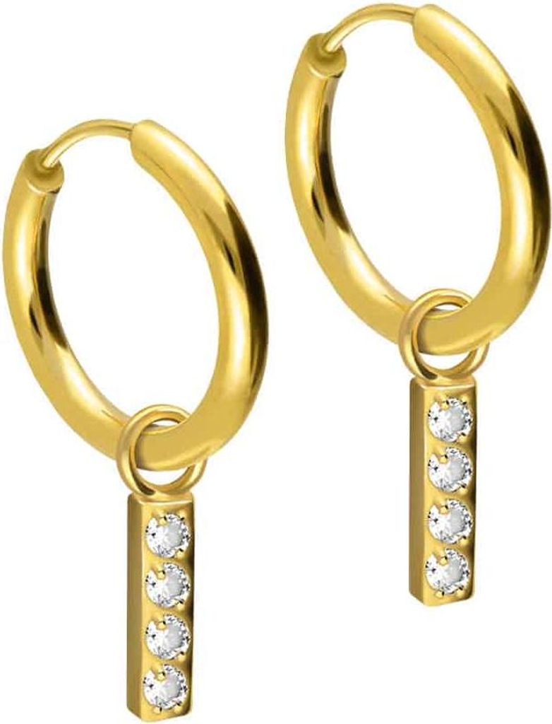 Chirurgenstahl Ohrclicker Creolen KRISTALLBALKEN Gold Innendurchmesser: 12mm + Designstärke: 2mm