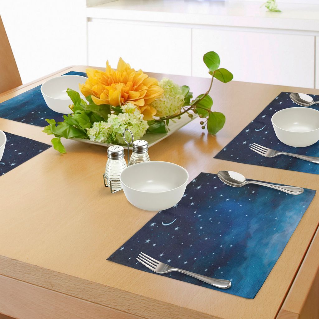 ABAKUHAUS Himmel Platzmatten, Abstrakte Nachtzeit-Illustrations-Sterne und Crescent Moon Constellation Astrologie, Tiscjdeco aus Farbfesten Stoff f...
