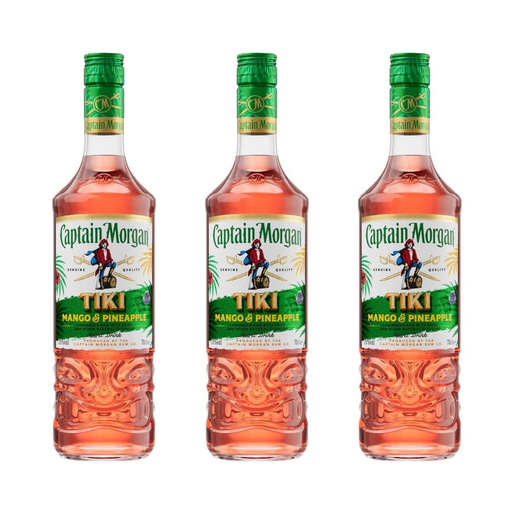 Captain Morgan Tiki Tropical Rum 3er Set 700ml, Exotischer Mango-Ananas Rum mit 25% Vol. Perfekt für Cocktails, Partys & tropischen Genuss Alkohol...