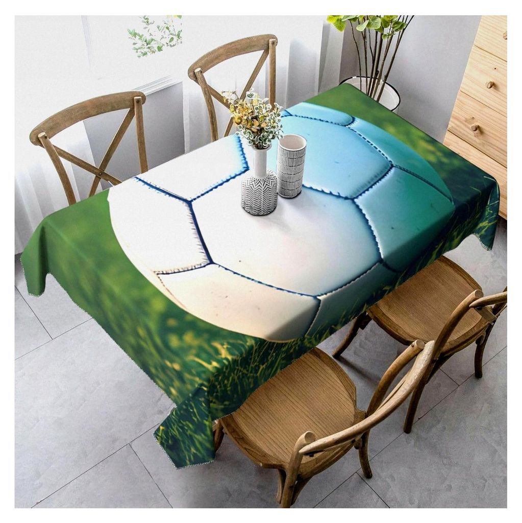 Rechteckige Tischdecke mit Fußballmotiv auf Gras, geeignet für Picknick, Terrasse und Partys, dekorative Outdoor-Tischdecke