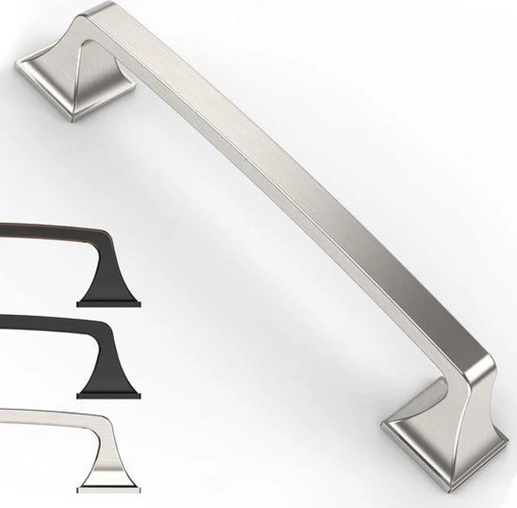 Lot de 10 poignées de cuisine en nickel brossé entraxe 128mm pour meuble