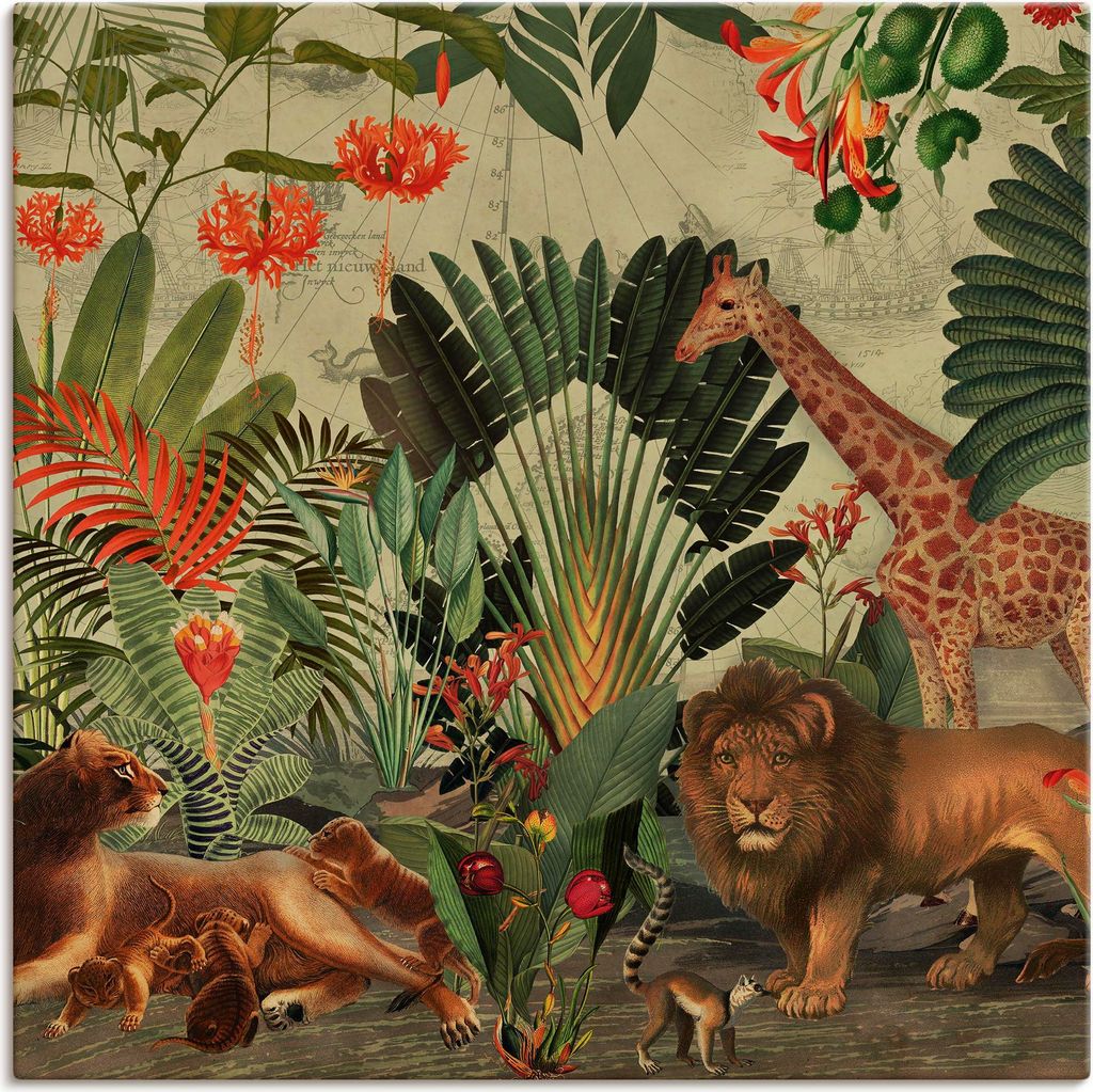 ARTland Leinwandbild Vintage Afrika Dschungel Tier Safari Größe: 50x50 cm