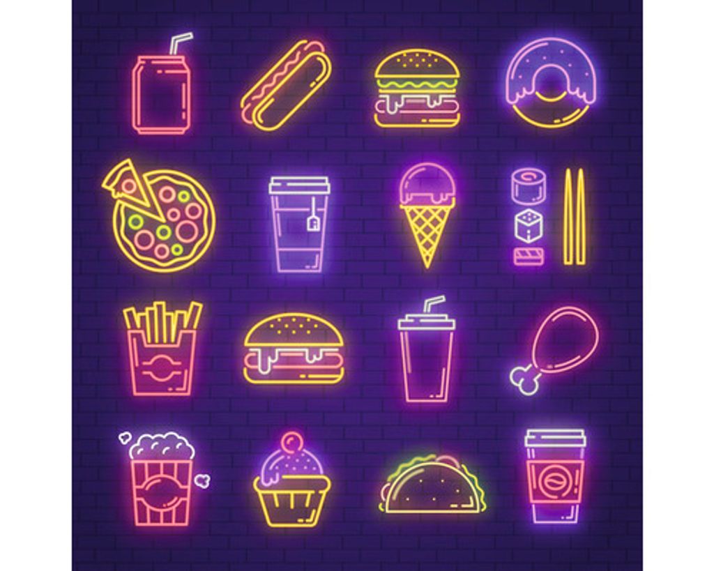 Glasbild Neon Food 20x20 cm