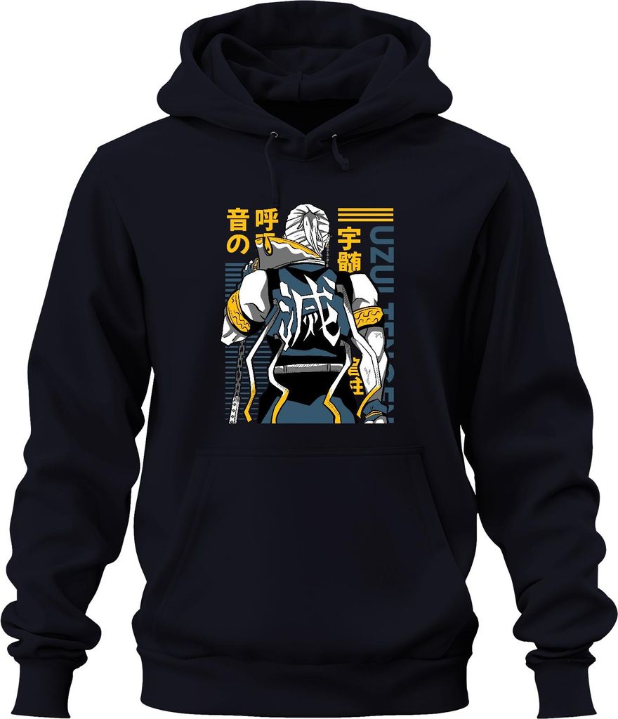 Uzumaki Ninja Rückenfigur Kanji Samurai Manga Geschenk Japan Y2K Streetwear Uni Hoodie Kapuzenpullover, Navy, M