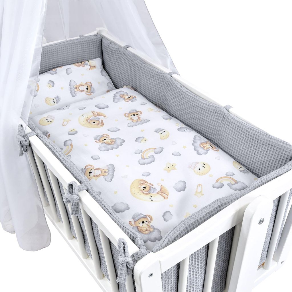 Baby-Delux Wiegenset Bettwäsche Set 6-tlg Waffelpique für Babywiege Koala Grau (ohne Wiege)