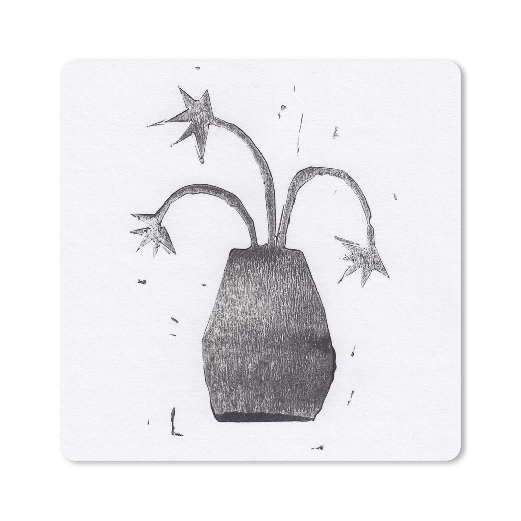 MuchoWow Mauspad Mousepad Pflanze - Vase - Schwarz - Weiß - Blume 20x20 cm - Mousepads - Maus Mat - Pad - Mausunterlage - Desk Mat - Bureauartikeln