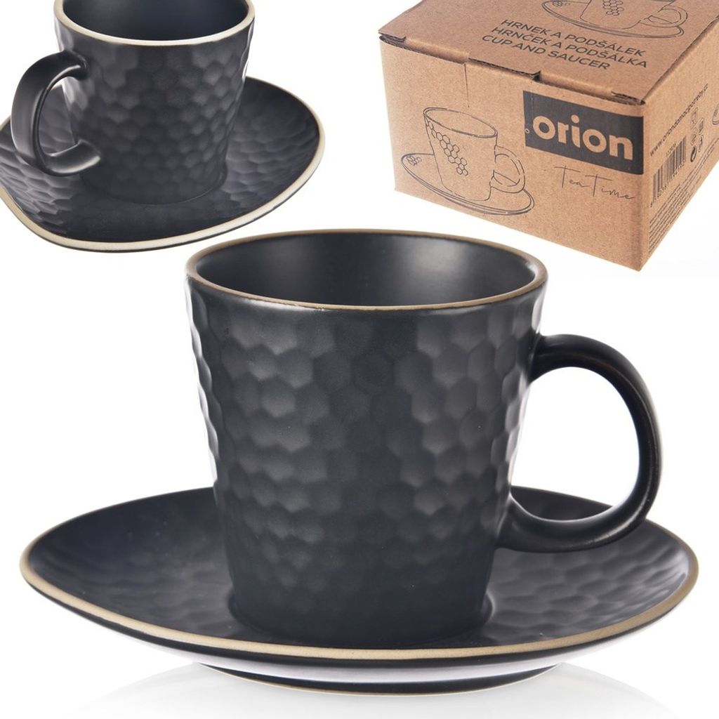 Orion Espressobecher Espressotasse mit Untertasse aus Keramik schwarz TEA TIME 95 ml