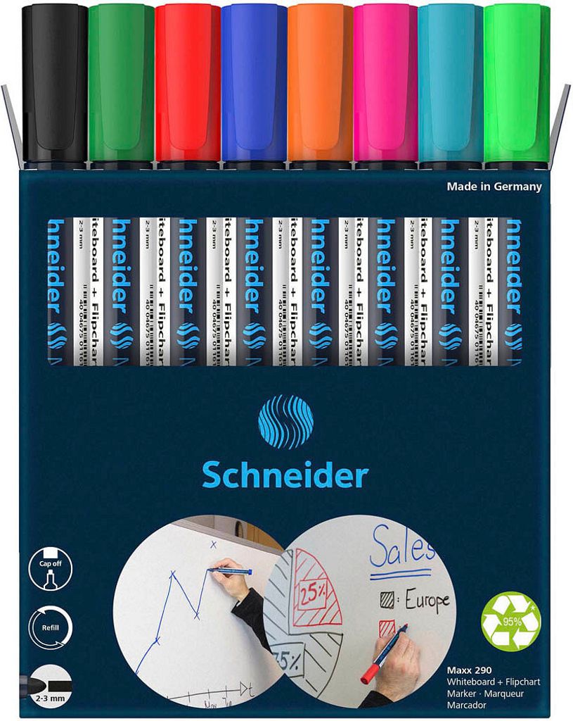 Schneider Maxx 290 Whiteboard- und Flipchart-Marker farbsortiert 2,0 - 3,0 mm, 8 St.