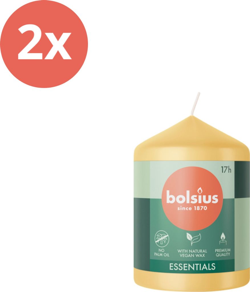 Bolsius - Stumpenkerze - Essentials - 80/58 - 1 Stück pro Packung - Haferbeige - Vorteilspack - 2 Stücke