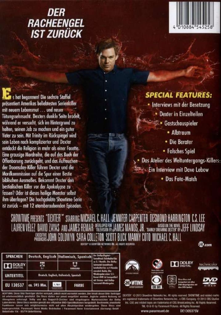 Dexter - Season 6 (DVD) 4DVDs Min: 593DD5.1WS Multibox